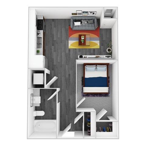 Floor plan for 1 bed, 1 bath, 497 sqft